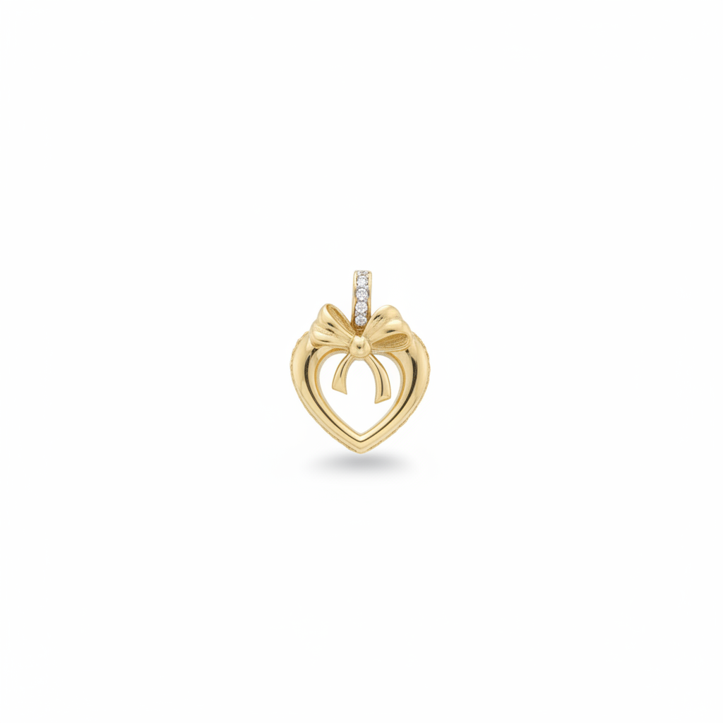 Gold Open Heart Bow Pendant