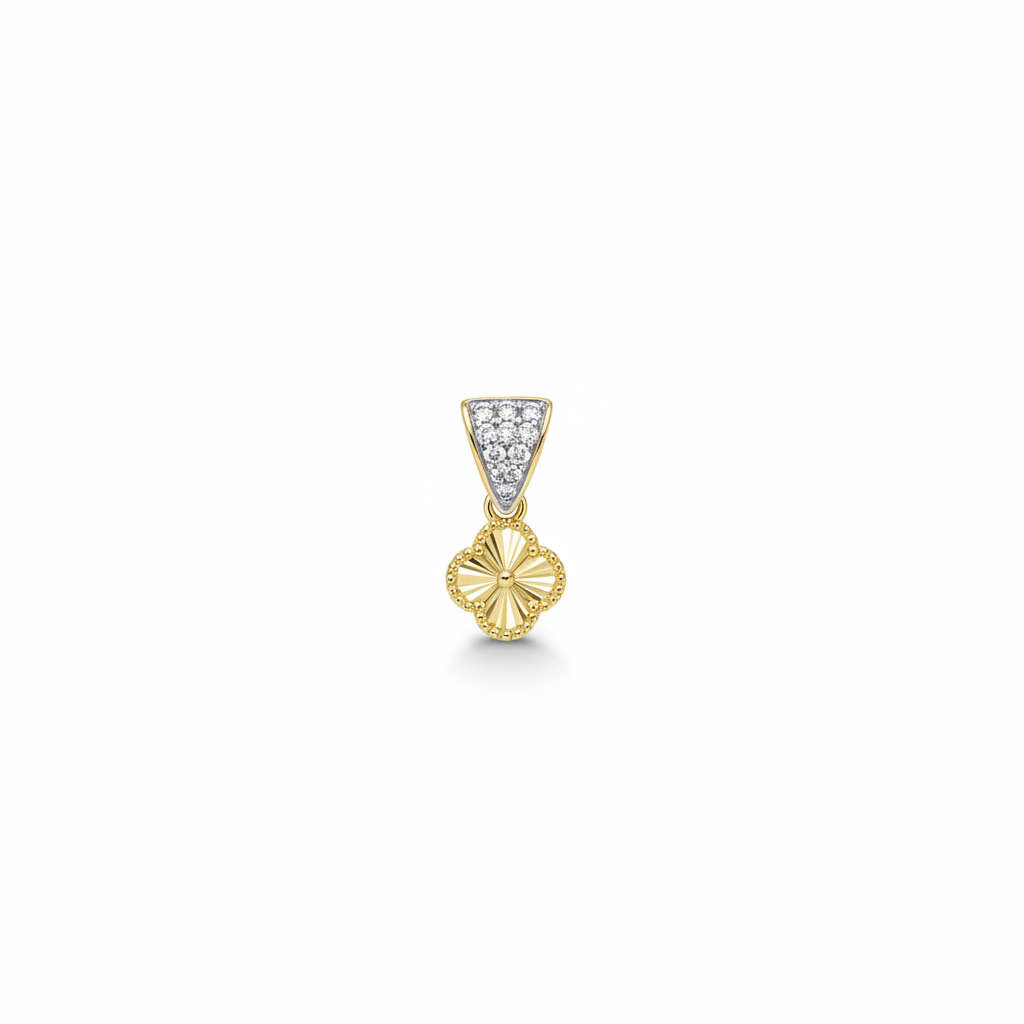 10k gold diamond-cut flower charm pendant on white background