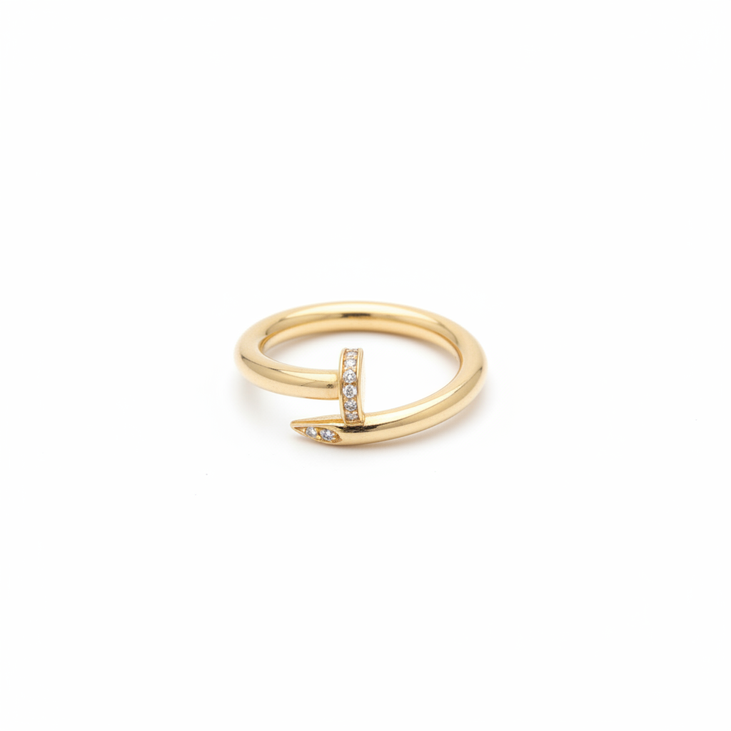 10k gold nail ring with diamond-studded tips on white background