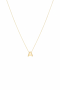 10k gold delicate cable chain necklace with block letter initial charm on white background